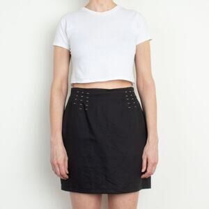 Vintage 90s Black Linen / Cotton High Waist Mini Skirt Size 8